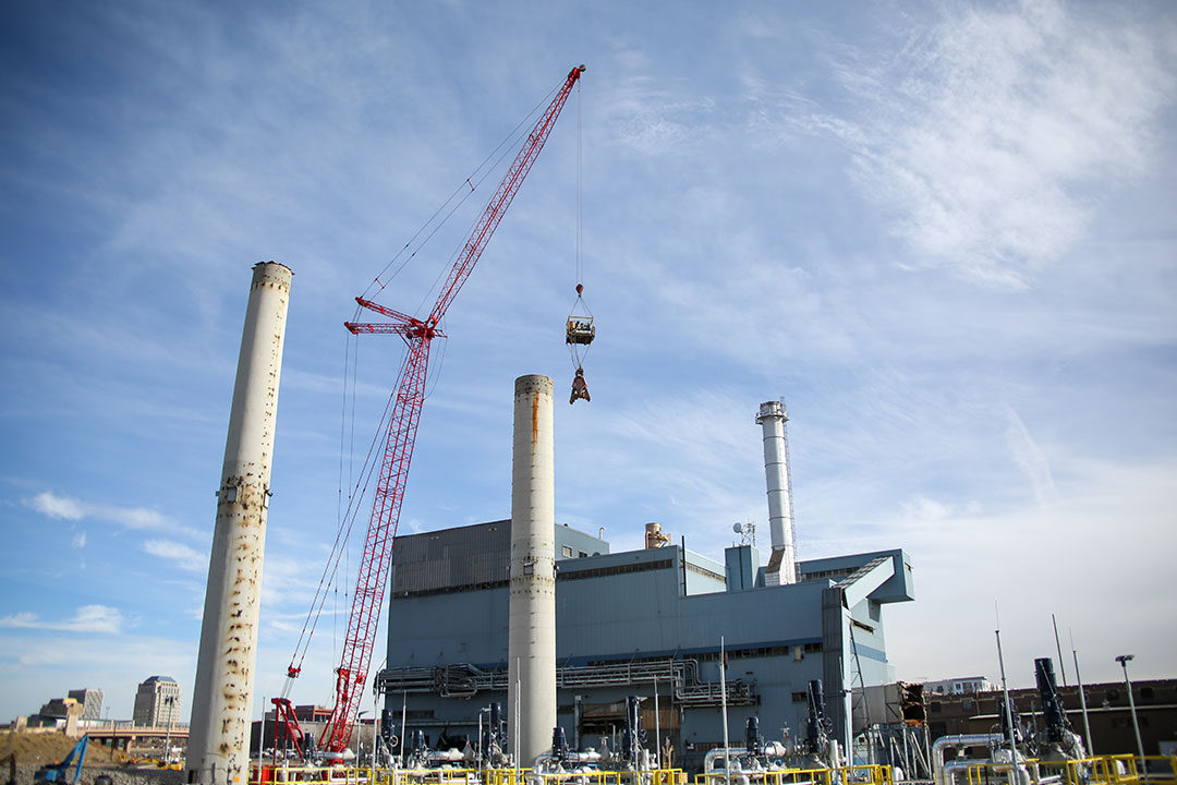 Another milestone at the Drake Power Plant site  demolition of stacks  underway